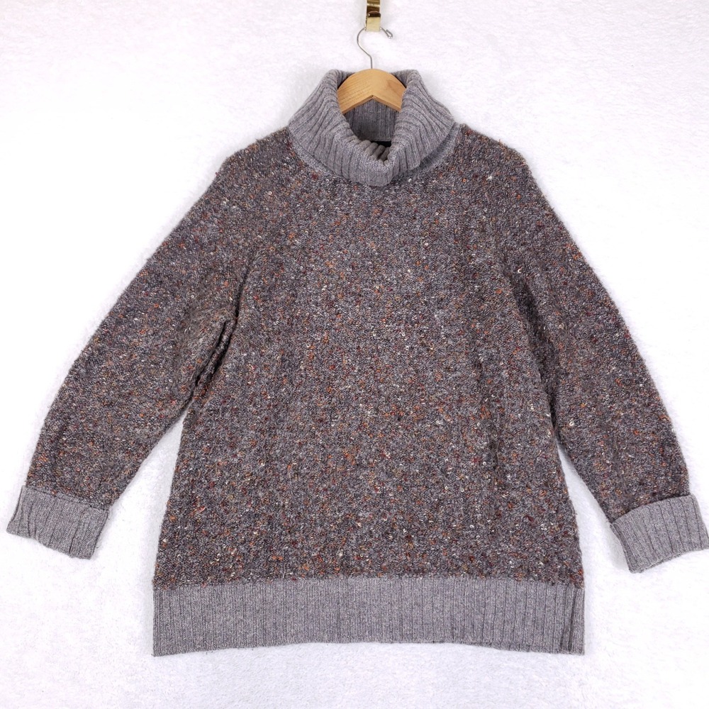 Cynthia Rowley Sweater Womens 1X Turtleneck Confetti Knit Gray Wool Blend Cozy